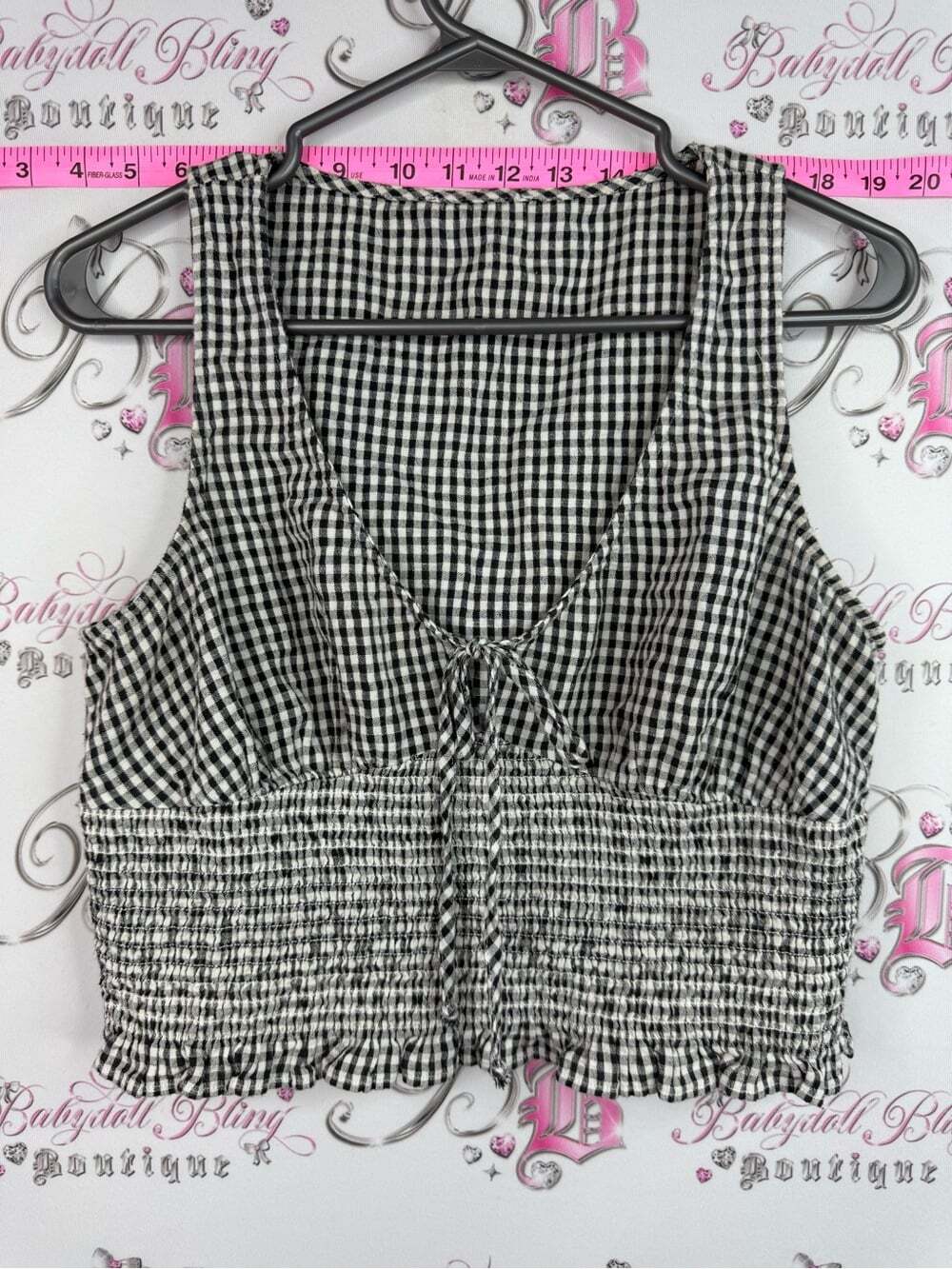 Milkmaid tank top Women’s Black and White Gingham Smocked Crop Tank